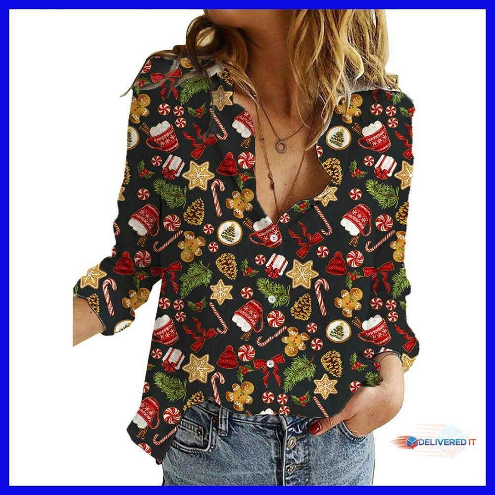 Polyester Long Sleeve Button Down Blouse with Nov… - image 1